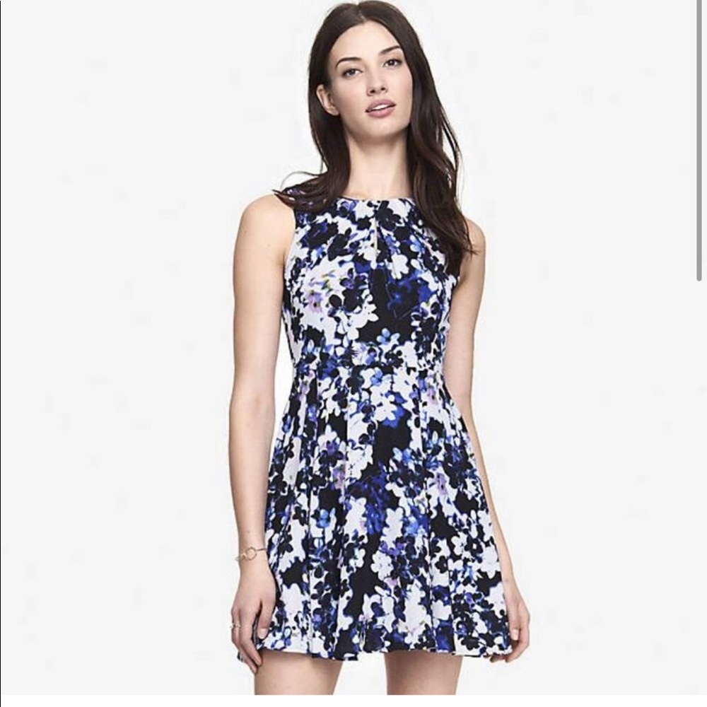 Express blue white floral print mini dress